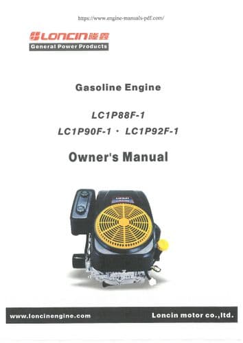 Loncin Gasoline Engine LC1P88F-1 LC1P90F-1 LC1P92F-1 Operators Manual