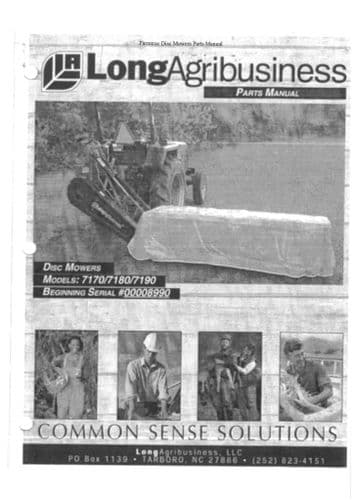 Longagribusiness Disc Mowers 7170 7180 7190 Parts Manual