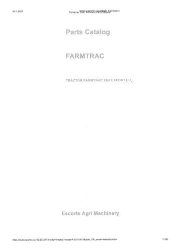 Longagribusiness Farmtrac Tractor 26H Export EU Parts Manual