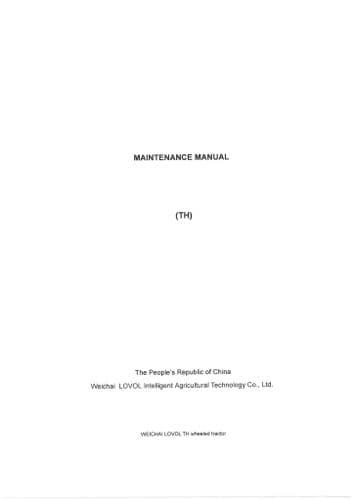 Lovol Wheeled Tractor M754H & M854H Workshop Service Manual