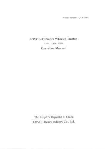 Lovol Wheeled Tractor TE Series TE254 TE304 TE354 Operators Manual