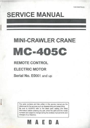 Maeda Mini Crawler Spider Crane Remote Control & Electric Motor MC-405C Service Workshop Manual