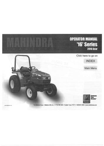 Mahindra Tractor 16 Series Operators Manual