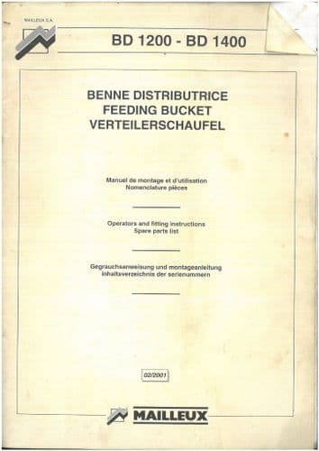 Mailleux Loader Feeding Bucket BD1200 BD1400 Fitting Instructions Manual with Parts List