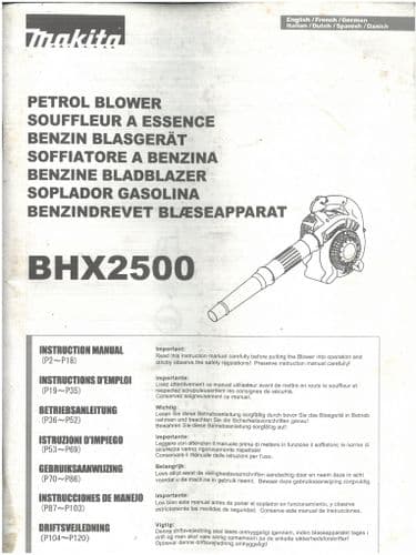 Makita Petrol Leaf Blower BHX2500 Operators Manual - ORIGINAL