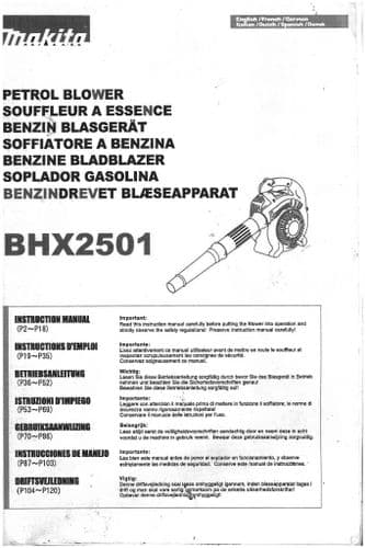 Makita Petrol Leaf Blower BHX2501 Operators Manual