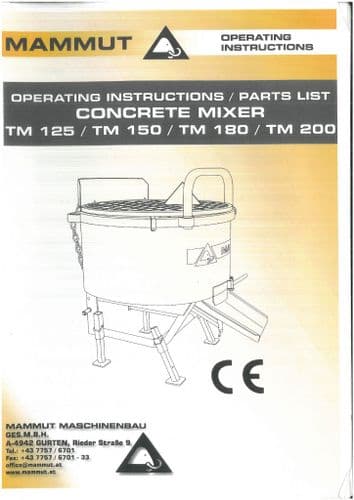 Mammut Concrete Mixer TM125 TM150 TM180 TM200 Operators Manual with Parts List