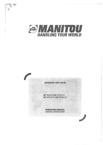 Manitou Forklift MT420H & MT425HTI 49KST3AS1 Operators Manual