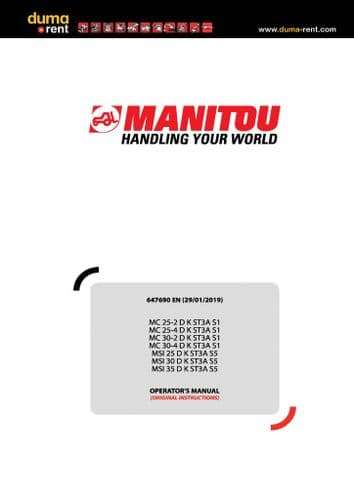 Manitou Forklift Truck MC25-2D MC25-4D MC30-2D MC30-4D MSI25D MSI30D MSI35D Operators Manual