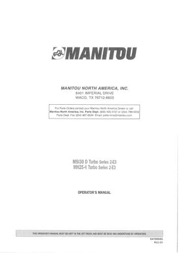 Manitou Forklift Truck MS130D Turbo MH25-4 Turbo Operators Manual