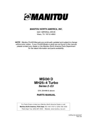 Manitou Forklift Truck MSI30D MH25-4 Turbo Parts Manual