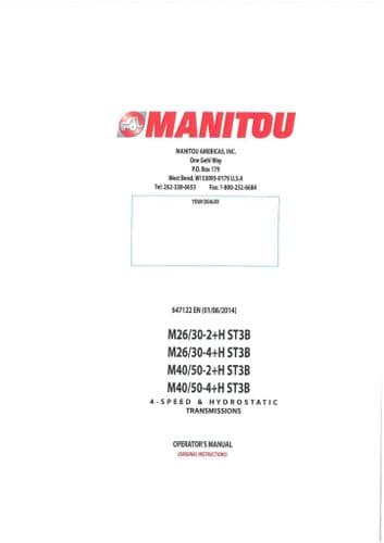 Manitou M26-30-2+HST3B M26-30-4+HST3B, M40-50-2+HST3B & M40-50-4+HST3B Operators Manual