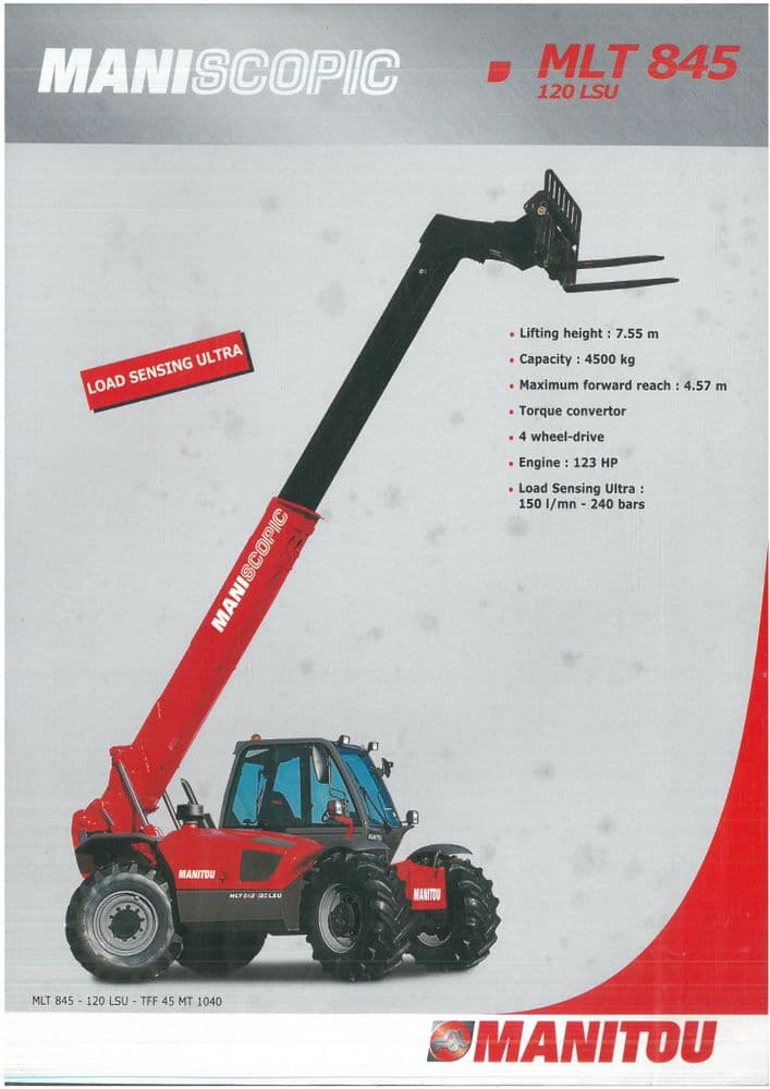 Manitou Telehandler 841 Specifications.pdf Manitou Maniscopic MLT 845 120 LSU Brochure