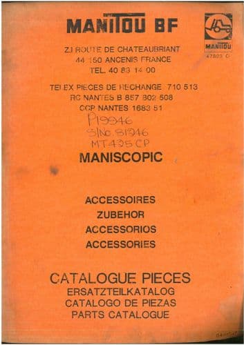 Manitou Maniscopic Telescopic HandlerAccessories Parts Manual