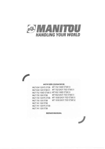 Manitou Telehandler MTL634 MLT732 MLT735 MLT741 MT732 MT932 MT1030 Workshop Service Manual