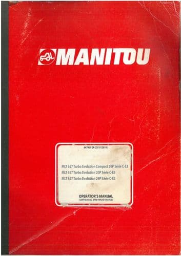Manitou  Telehandler Telescopic Handler MLT627 Turbo Evolution Compact 20P 20P 24P Operators Manual