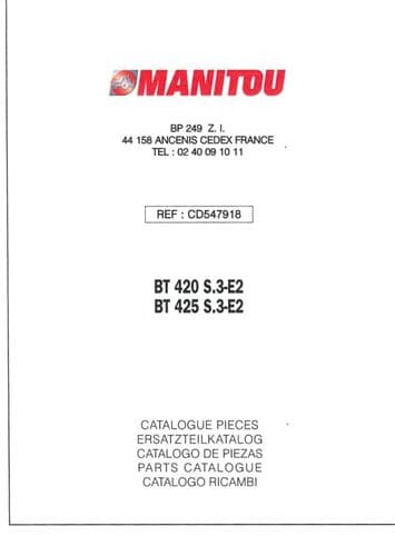 Manitou Telescopic Handler BT420 S.3-E2 7 BT425 S.3-E2 Parts Manual BT 420 425