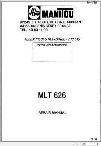 Manitou Telescopic Handler MLT626 Workshop Service Manual