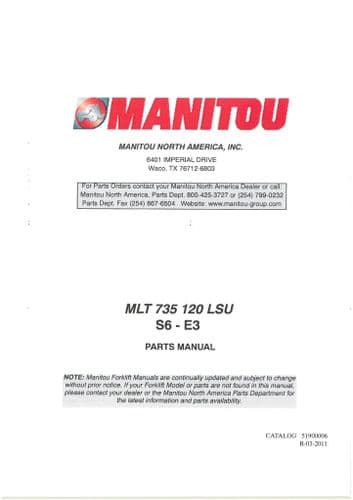Manitou Telescopic Handler MLT735 120 LSU, S6-E3 Parts Manual MLT 735