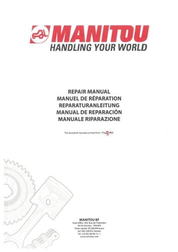 Manitou Telescopic Handler MLT845 MLT940 L Workshop Service Manual