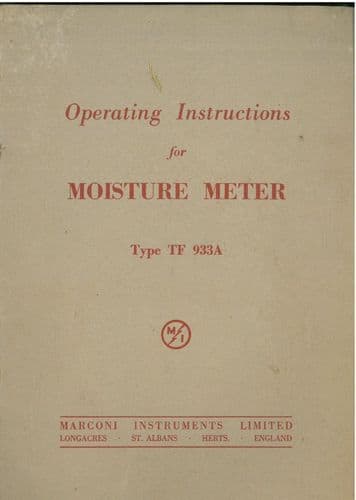 Marconi Moisture Meter TF933A Operators Manual TF 933 A