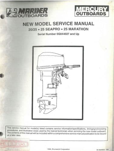 Mariner Mercury Outboards  20/25 . 25 Seapro . 25 Marathon Workshop Service Manual