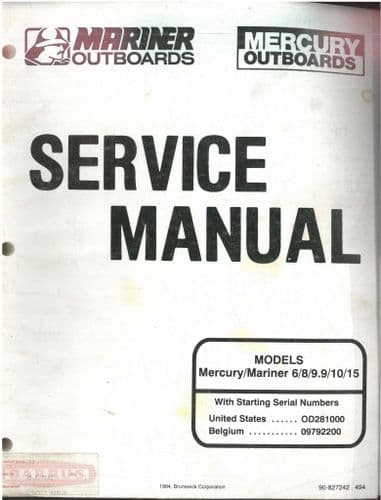 Mariner Mercury Outboards 6/ 8/ 9.9/ 10/ 15 Workshop Service Manual