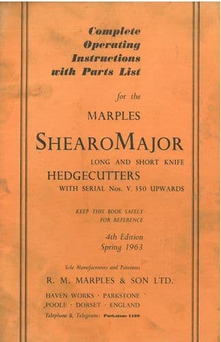 Marples ShearoMajor Long & Short Knife Hedgecutter Operators Manual with Parts List