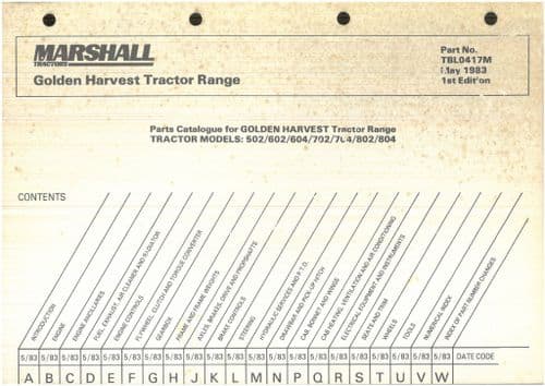 Marshall Tractor 502 602 604 702 704 802 804 Parts Manual - QM & Explore Cab - Golden Harvest Range