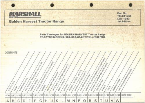 Marshall Tractor 502 602 604 702 704 802 804 Parts Manual - QM & Explore Cab - Golden Harvest Range