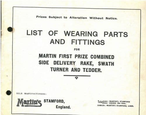 Martins Stamford Combined Side Delivery Rake, Swath Turner & Tedder Parts Manual