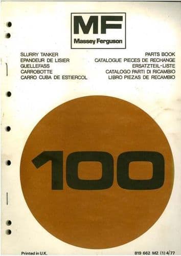Massey Ferguson 100 Slurry Tanker Parts Manual - MF100