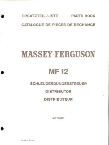 Massey Ferguson 12 Fertiliser Spreader Parts Manual - MF12