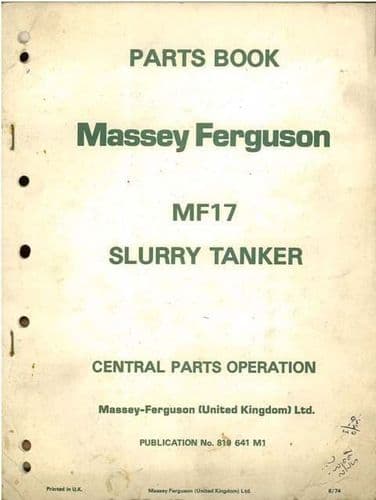 Massey Ferguson 17 Slurry Tanker Parts Manual - MF17