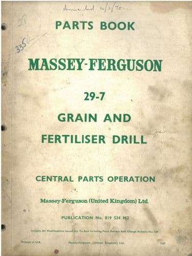 Massey Ferguson 29-7 Grain & Fertilizer Drill Parts Manual