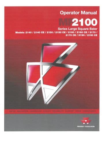 Massey Ferguson Baler 2140 2140CE 2150 2150CE 2160 2160CE 2170 2170CE 2190 2190CE Operators Manual
