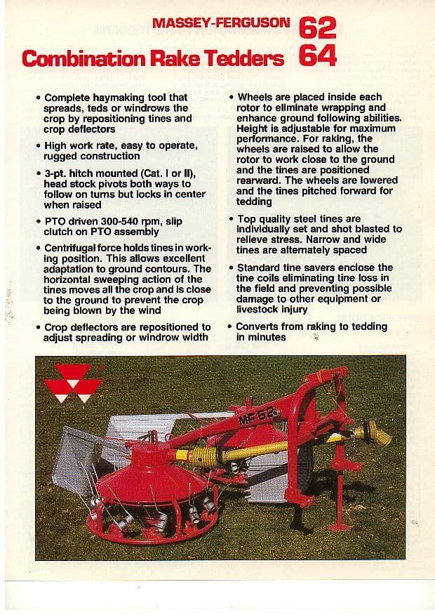 Combination Rake Massey-Ferguson Combination Rake 62 64 Tedders Brochure