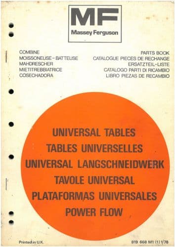 Massey Ferguson Combine Header - Universal Tables, Power Flow Table Parts Manual