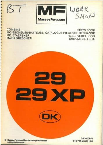 Massey Ferguson Combine MF29 & MF29XP Parts Manual - 29 XP 29XP