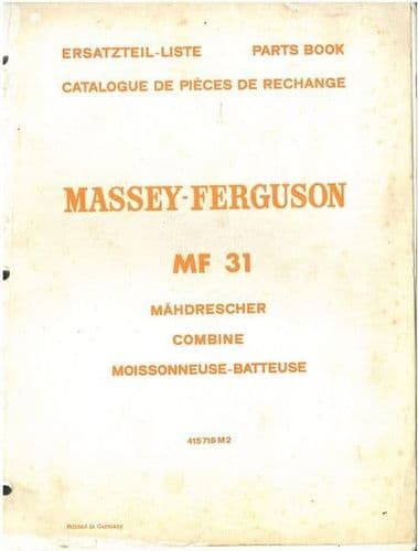 Massey Ferguson Combine MF31 Parts Manual - MF 31 Early Model