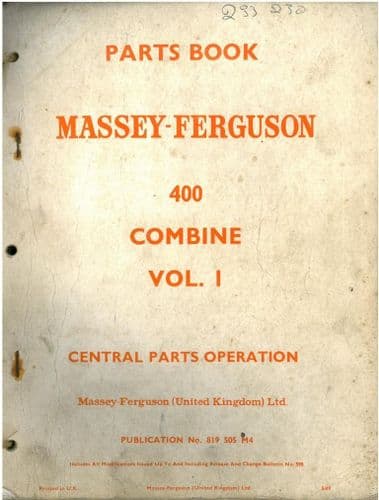 Massey Ferguson Combine MF400 Parts Manual - MF 400 (Vol 1 & 2)