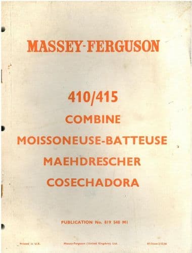 Massey Ferguson Combine MF410 & MF415 Parts Manual - MF 410 415