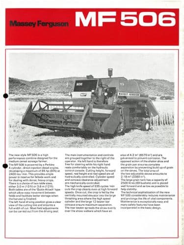 Massey Ferguson Combine MF506 Brochure - MF 506 --