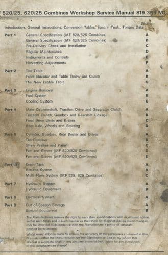 Massey Ferguson Combine MF520 MF525 MF620 MF625 Workshop Service Repair Manual - MF 520 525 620 625