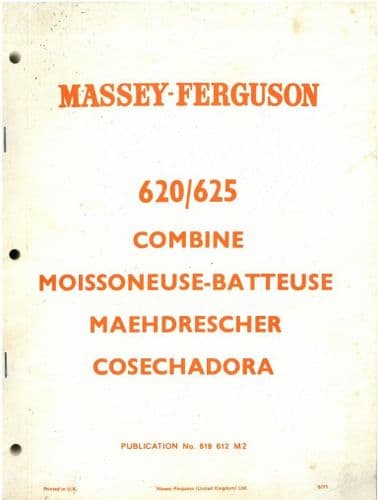 Massey Ferguson Combine MF620 & MF625 Parts Manual - MF 620 / 625