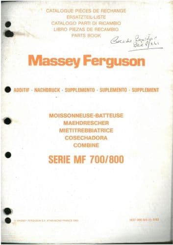 Massey Ferguson Combine MF700 MF800 Parts Manual