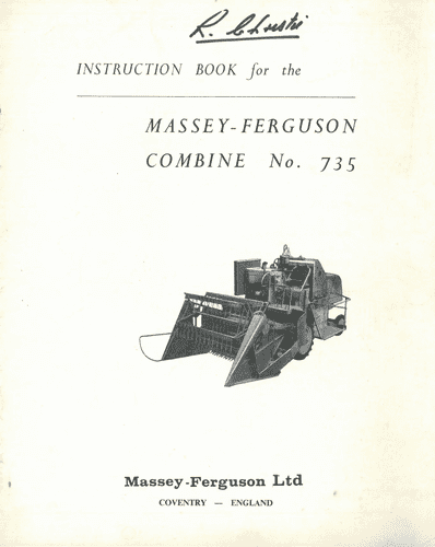 Massey Ferguson Combine MF735 Operators Manual