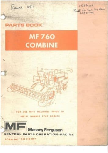 Massey Ferguson Combine MF760 Parts Manual - MF 760