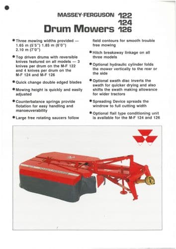 Massey Ferguson Drum Mowers MF122 MF124 MF126 Brochure - MF 122 MF 124 MF 126