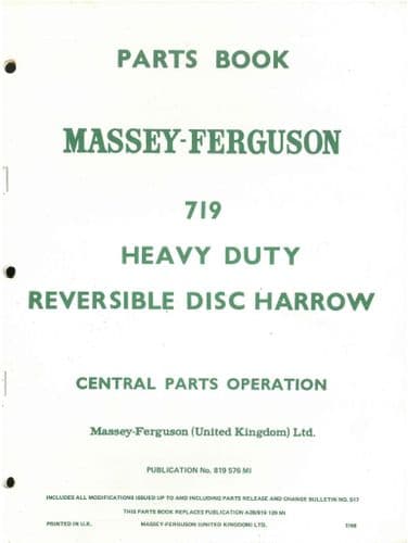 Massey Ferguson Heavy Duty Reversible Disc Harrow 719 Parts Manual - MF719